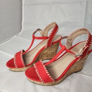 Charles By Charles David Suede Red Wedge Sandal Size 6.5M